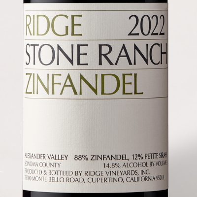 2022 Ridge Vineyards, Zinfandel, "Stone Ranch", Alexander Valley