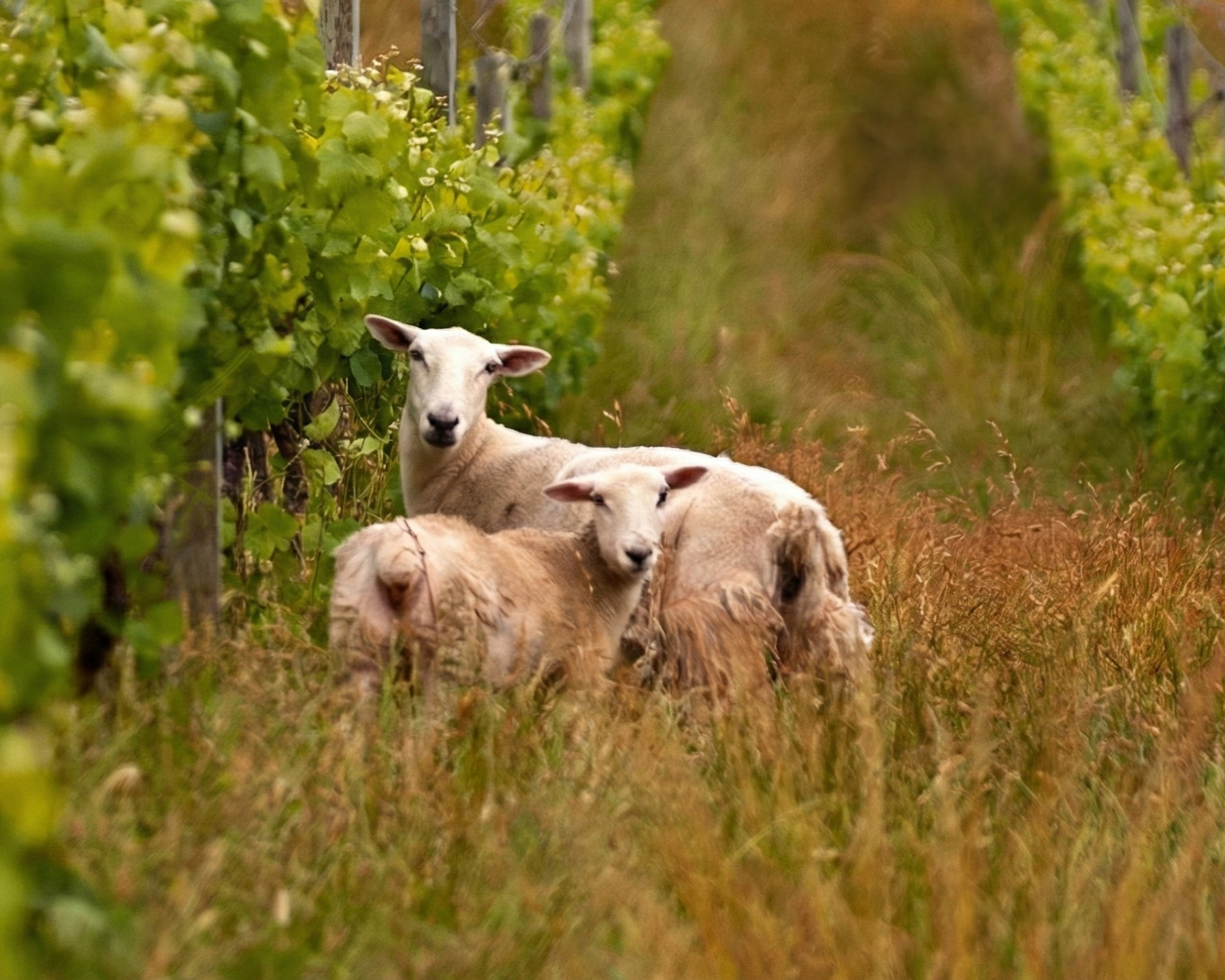 Sheep grazing among vineyards